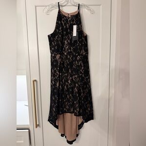 White House Black Market Black and Tan High Low Dress